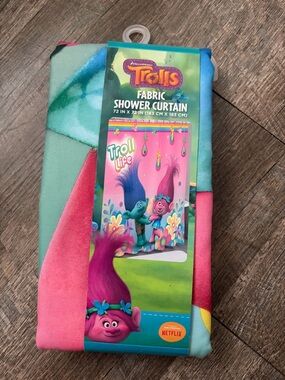 🌸 $10 SALE 🌸 Trolls Fabric Shower Curtain in Pink, Teal & Blue